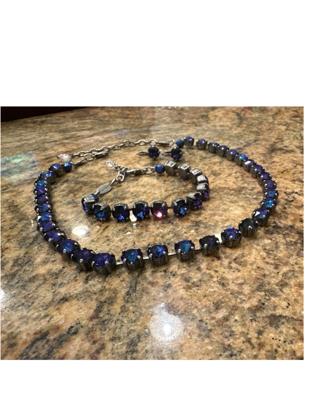 Sabika Blue-Purple Crystal Necklace,Earring, and Bracelet Set